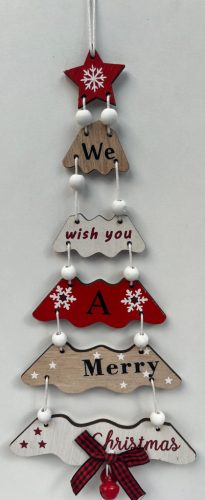 Fa karácsonyi ajtódísz fenyőfa piros-fehér  "Merry chritmas"