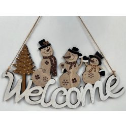   Fa karácsonyi ajtódísz "Welcome" barna fenyő, barna hóember
