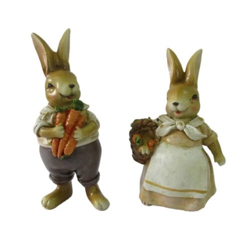 Nyúl fiú, lány répával álló 7x5,5x13 cm 2 féle bézs, barna
