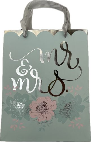 Dísztáska "Mr & Mrs" Zöld+virágok