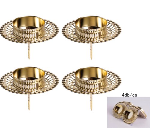 Gyertyatüske  4db-os, peremes, arany, 4cm belső , 8cm külső