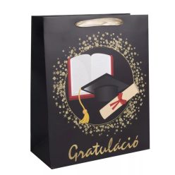   PAPÍRTASAK MATT, FEKETE, OKLEVÉL, GRATULÁCIÓ FELIRATTAL 26*32 CM L-ES