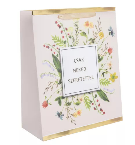 PAPÍRTASAK MATT, FÉNYES NYOMÁSSAL, CSAK NEKED SZERETETTEL FELIRAT, VIRÁGOS 11*14CM S-ES