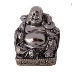 POLIREZIN BUDDHA, SZERENCSEHOZÓ, EZÜST 4*5*6CM