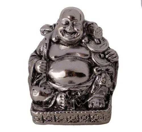 POLIREZIN BUDDHA, SZERENCSEHOZÓ, EZÜST 4*5*6CM
