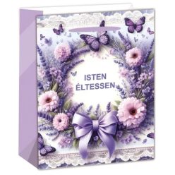   PAPÍRTASAK MATT, LEVENDULA KOSZORÚ, LILA, ISTEN ÉLTESSEN FELIRATTAL 26*32cm