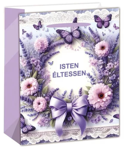 PAPÍRTASAK MATT, LEVENDULA KOSZORÚ, LILA, ISTEN ÉLTESSEN FELIRATTAL 26*32cm