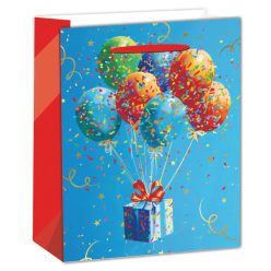   PAPÍRTASAK MATT, ARANY FÉNYES NYOMÁSSAL, KÉK AJÁNDÉKDOBOZ LUFIKKAL 18*23CM M-ES