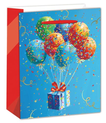 PAPÍRTASAK MATT, ARANY FÉNYES NYOMÁSSAL, KÉK AJÁNDÉKDOBOZ LUFIKKAL 18*23CM M-ES
