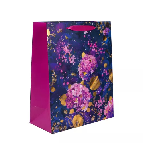 PAPÍRTASAK MATT, HOLOGRAFIKUS ARANY NYOMÁSSAL, LILA, ARANY VIRÁGOS 26*32cm