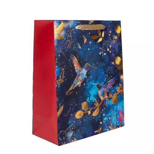 PAPÍRTASAK MATT, HOLOGRAFIKUS ARANY NYOMÁSSAL, KÉK KOLIBRI 18*23CM M-ES