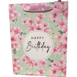   PAPÍRTASAK MATT, BRONZ FÉNYES NYOMÁSSAL, BARACKVIRÁG, HAPPY BIRTHDAY FELIRATTAL 18*23CM M-ES