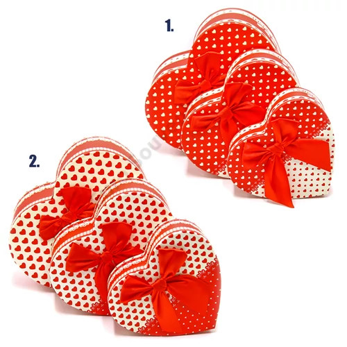 PAPÍRDOBOZ SZÍV 3 DB  21,5x21,5x9; 18,5x17,5x7,5; 15,5x14x6 cm  Cikkszám:	ES06939