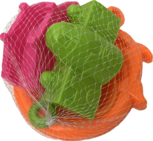Homokozó szett kék delfin szita+várforma+kislapát vagy narancssárga delfin szita+gereblye+híd+várforma