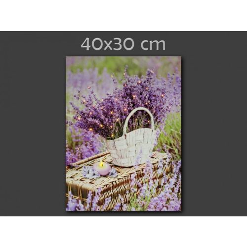 LEDes világító falikép levendula kosárban 30x40cm 1+30led