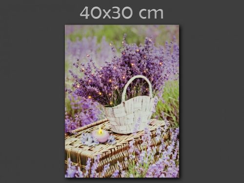 LEDes világító falikép levendula kosárban 30x40cm 1+30led