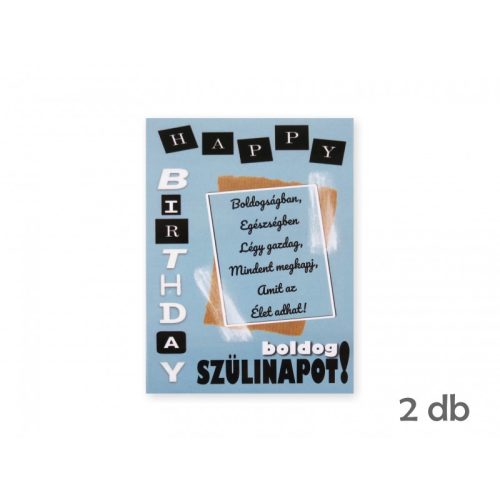 Üvegcímke matrica Boldog Szülinapot kék 2db 9x13cm