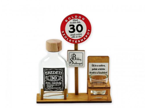 Születésnapi tábla  Pálinkás üveg 100ml + 1 pohár Boldog 30. Születésnapot 
