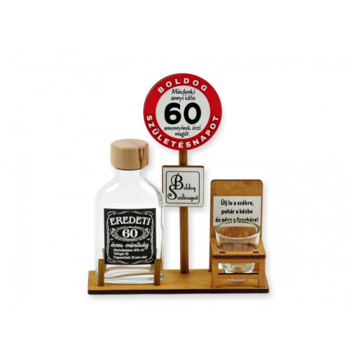 Pálinkás palack 100ml + pohár Boldog 60. Születésnapot