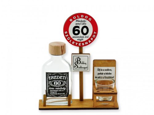 Pálinkás palack 100ml + pohár Boldog 60. Születésnapot