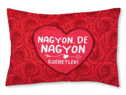 Díszpárna Nagyon szeretlek rózsás 38x26cm