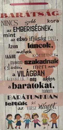 Dekor Fatábla feliratos 22x45cm "Barátság"  Lányos rózsaszín
