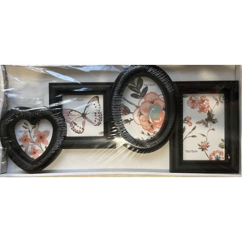 Fotókeret 2db 10*10cm, 2db 10*15cm kép műanyag fekete