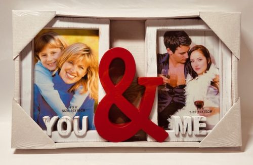 Fényképkeret műanyag "YOU ME" 2x10*15 arannyal koptatott fehér+piros