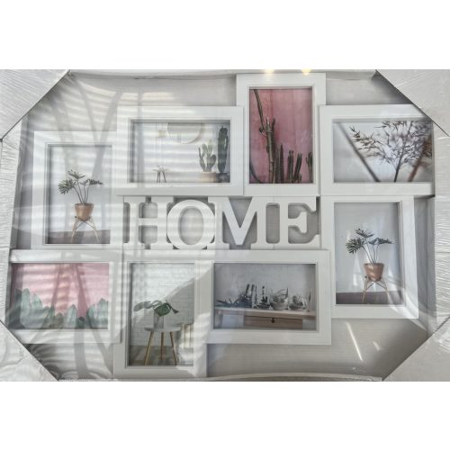 Fotókeret Fa hatású műanyag keret  "HOME" 8db 10*15cm álló és fekvő 