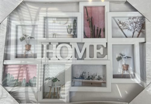 Fotókeret Fa hatású műanyag keret  "HOME" 8db 10*15cm álló és fekvő 