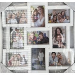   Fotókeret Fa hatású műanyag keret  9fotó(10*15cm 4db fekvő, 5db álló fotó)