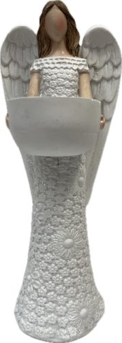 Angyal Polyrezin gyertyatartó 20cm