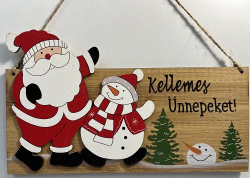 Karácsonyi Fa akasztós dísz hóember, mikulás "Kellemes Ünnepeket"