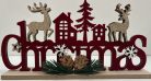 Karácsonyi Dísz Fa talpon "Christmas" piros felirat, arany szarvas