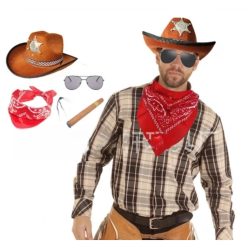   Cowboy jelmez szett ( kalap, szemüveg,szivar, kendő ) Cikkszám:	PG-CSZ