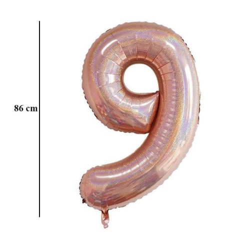 34 inch-es 9 Csillogó Rózsaarany - Laser Rosegold Számos Super Shape Fólia Lufi