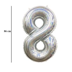   34 inch-es 8 Csillogó Ezüst - Laser Silver Számos Super Shape Fólia Lufi