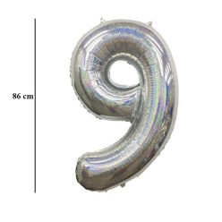   34 inch-es 9 Csillogó Ezüst - Laser Silver Számos Super Shape Fólia Lufi