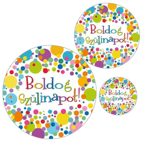 Boldog Szülinapot Színes Konfettis Matrica Csomag - 8 db