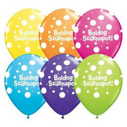 11 inch-es Boldog Szülinapot Big Polka Dots Tropical Assortment Szülinapi Lufi (6 db/csomag)