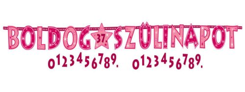 Boldog Szülinapot! Rózsaszín Lányos Számozható Betűfüzér - 2,4 m