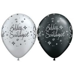   11 inch-es Boldog Szülinapot Elegant Silver és Black Lufi (6 db/csomag)