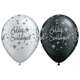 11 inch-es Boldog Szülinapot Elegant Silver és Black Lufi (6 db/csomag)