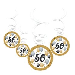   50-es Számos Szülinapi Elegáns Léggömbös Parti Spirális Függő Dekoráció, 6 db-os