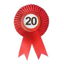   Piros Szalagos 20-as Sebességkorlátozó Szülinapi Számos Parti Kitűző