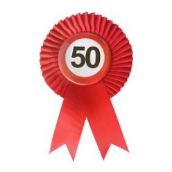   Piros Szalagos 50-es Sebességkorlátozó Szülinapi Számos Parti Kitűző