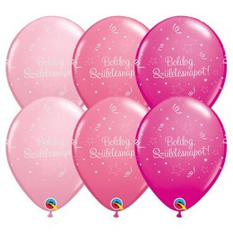 11 inch-es Boldog Születésnapot Shining Star II Lufi Lányos Színekben (6 db/csomag)