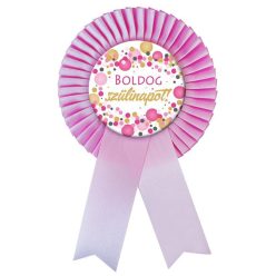   Rózsaszín Szalagos Boldog Szülinapot! Rózsaszín Pasztell Konfetti Kitűző