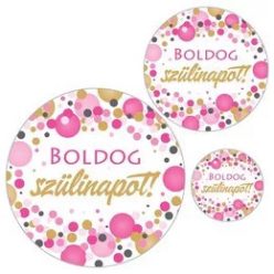 Matrica rózsaszín konfettis Boldog szülinapot felirattal