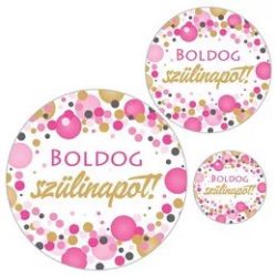 Matrica rózsaszín konfettis Boldog szülinapot felirattal